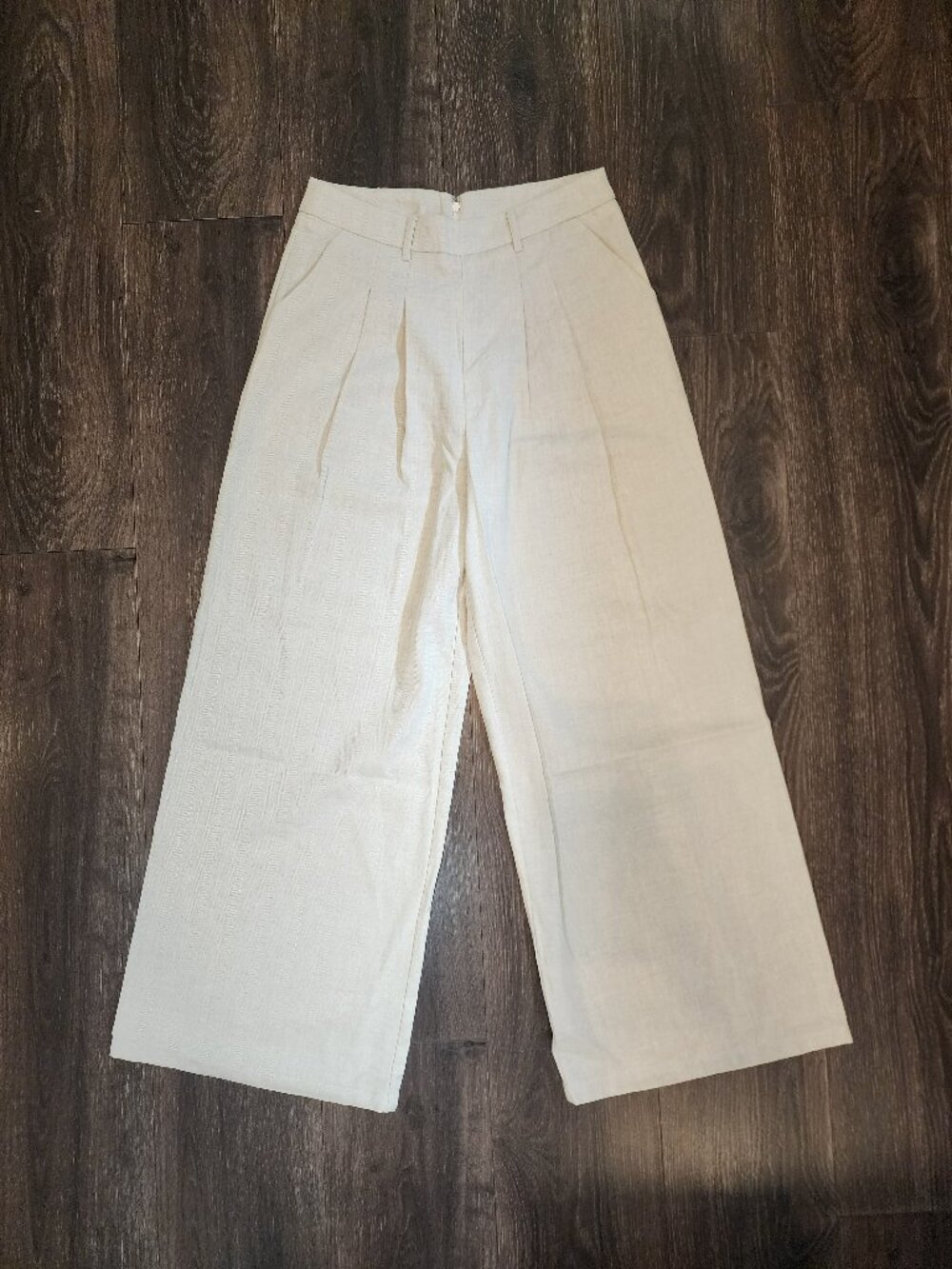 NWT COMMENSE Linen Blend Pleated Wide Leg Pants M Cream Herringbone